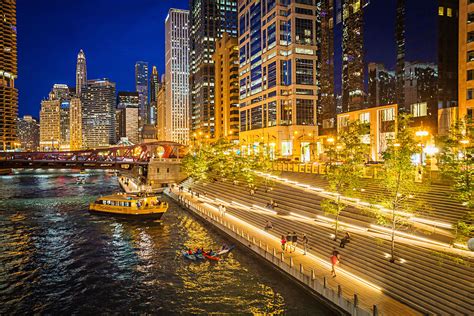 How deep is the Riverwalk in Chicago?