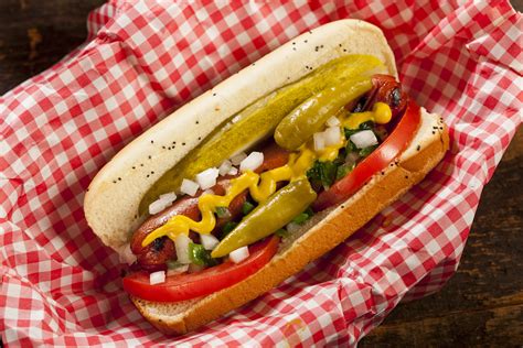 What are the condiments on a Chicago hot dog?