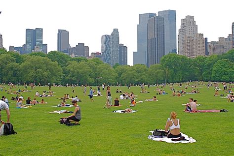 Where do people lay out in Central Park?