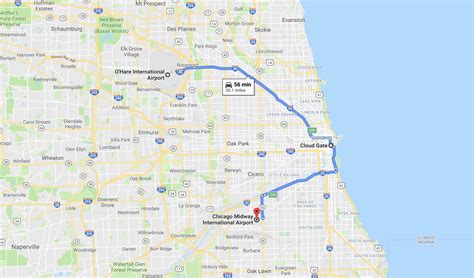 Which airport is closer to Chicago Midway or O Hare?