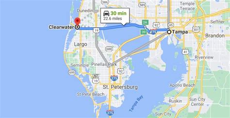 How far apart are Clearwater and Tampa?