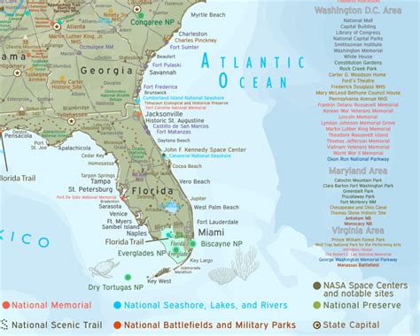 What are the names of the 11 national parks in Florida?