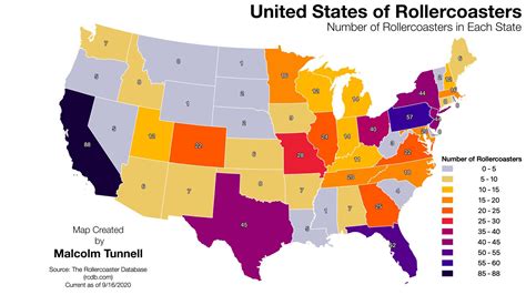 What state has the least roller coasters?